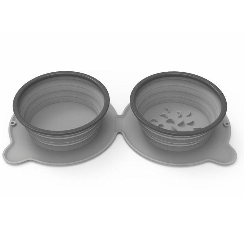 Sky blue foldable silicone double pet bowl