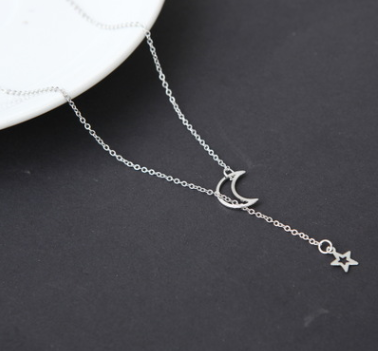 Silver moon and star necklace