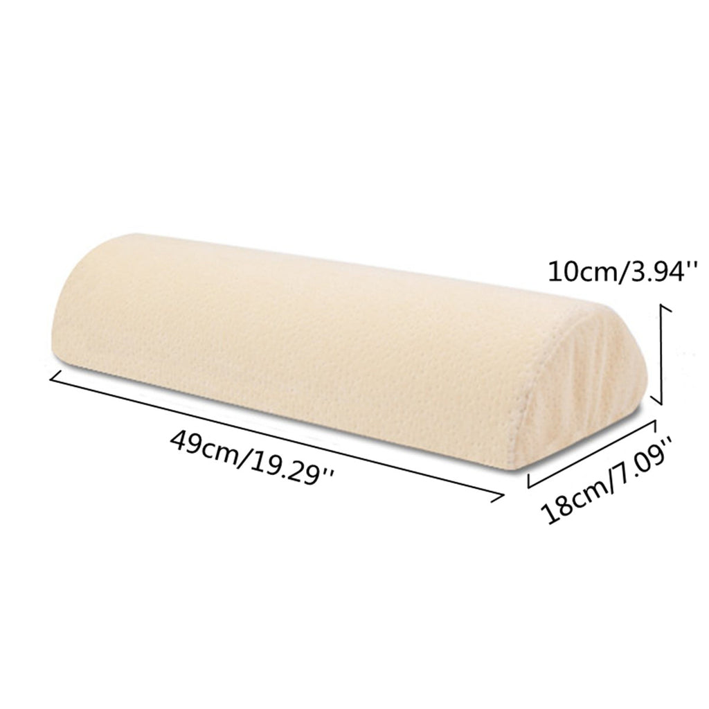 Half-moon memory foam pillow with dimensions 49 x 18 x 10 cm