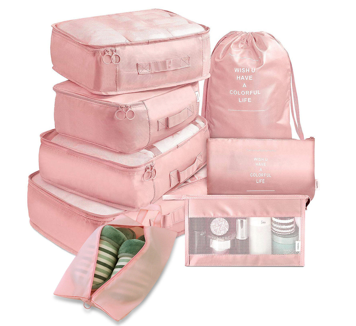 VN 8-piece packing cube set in pink