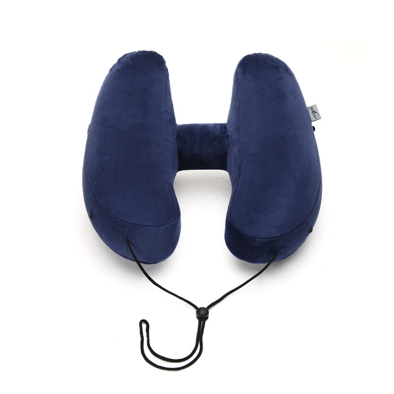 VN inflatable H-shape travel neck pillow in navy blue