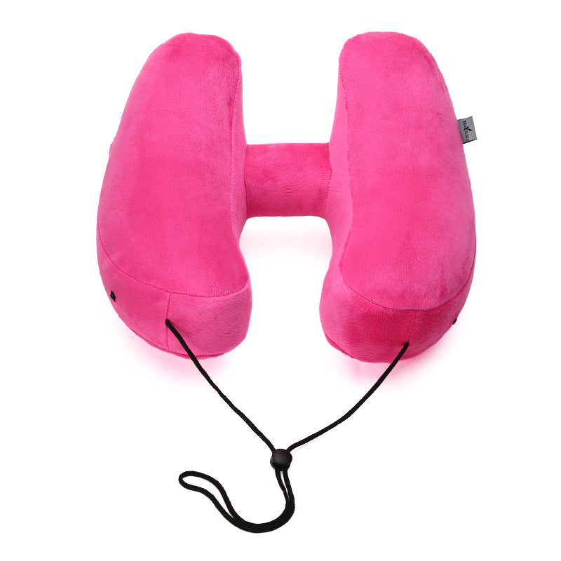 VN inflatable H-shape travel neck pillow in pink