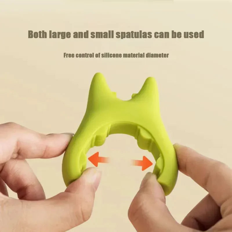 Hands stretching a green silicone pot clip