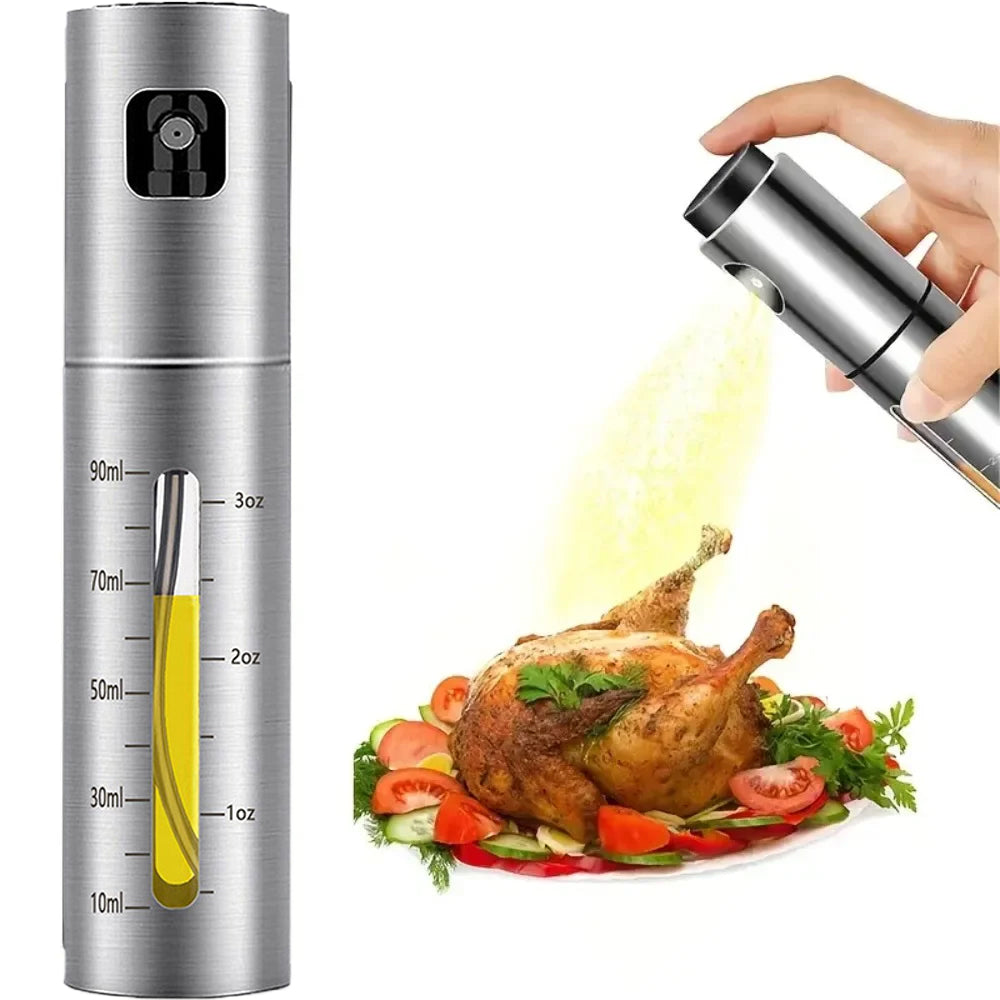 Spraying oil onto roast chicken with the sprayer