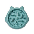Green cat-ear slow feeder pet bowl with a raised maze pattern