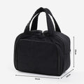 Quilted toiletry bag in black with dimensions