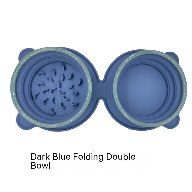 Green foldable silicone double pet bowl