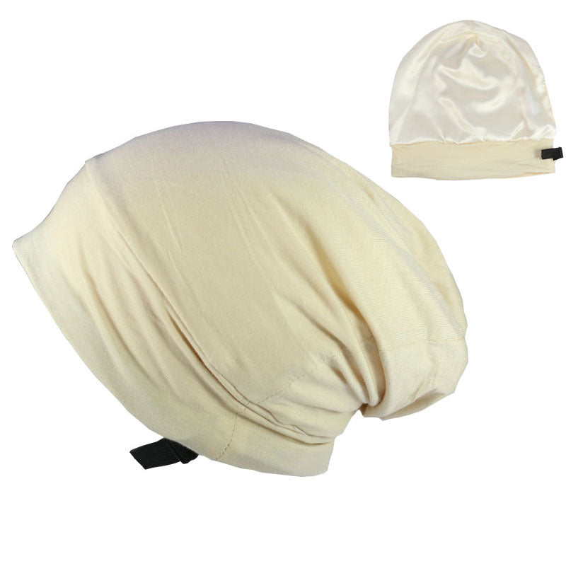 Satin-lined sleep cap in beige