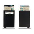VN pop-up card holder in black, front and back