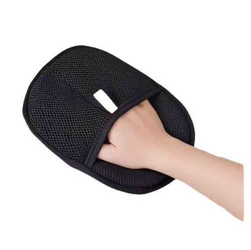 VN fur removal mitt worn on a hand