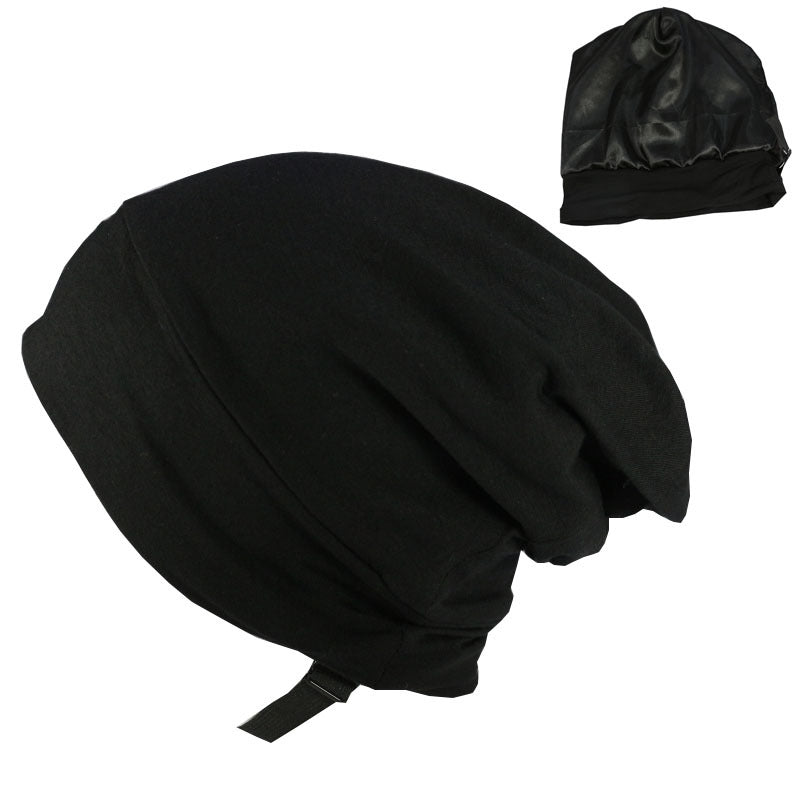 VN satin-lined sleep cap in black with satin lining shown