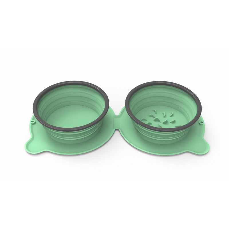 Pink foldable silicone double pet bowl