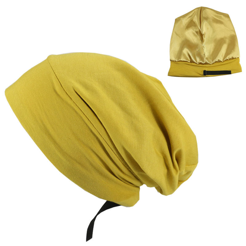 VN Satin-Lined Sleep Cap - Adjustable Slouchy Beanie