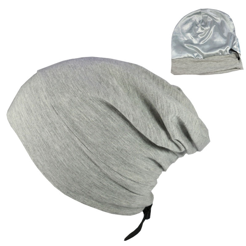 VN Satin-Lined Sleep Cap - Adjustable Slouchy Beanie