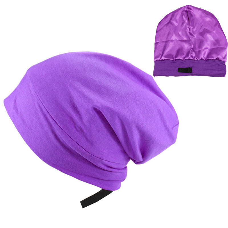 VN Satin-Lined Sleep Cap - Adjustable Slouchy Beanie